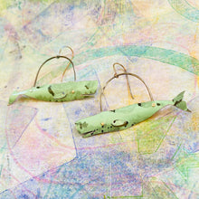 Load image into Gallery viewer, Seafoam Sperm Whales Upcycled Tin Earrings