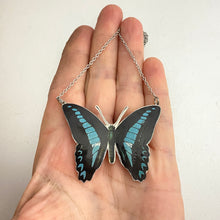 Load image into Gallery viewer, Midnight &amp; Sky Butterfly Upcycled Tin Necklace