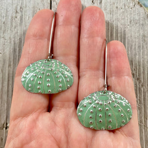 Dusty Green Sea Urchins Upcycled Tin Earrings