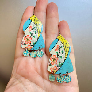 Pink Plum Blossoms Temple Tin Earrings