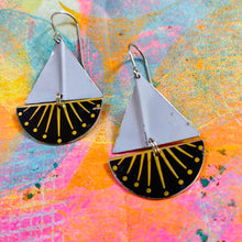 Load image into Gallery viewer, Golden Spray Upcycled Tin Sailboat Earrings