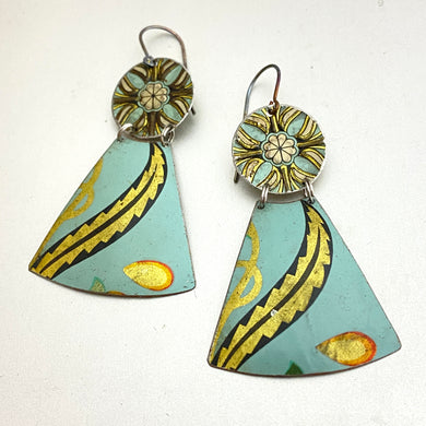 Dusty Turquoise Small Fans Tin Earrings