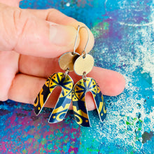 Load image into Gallery viewer, Golden Wheel Upcycled Tin Earrings