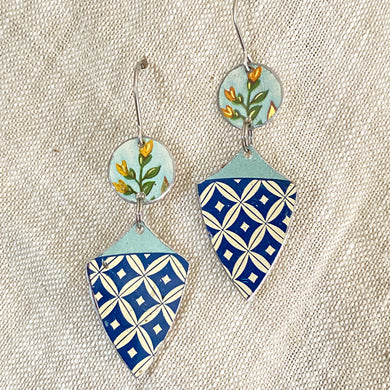 Tiny Flowers & Harlequin Pattern Little Drop Earrings