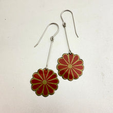 Load image into Gallery viewer, Stylized Red Blossoms Upcycled Tin Earrings