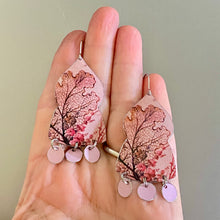 Load image into Gallery viewer, Dusty Pink Leaf Skeletons Temple Drop Tin Earrings