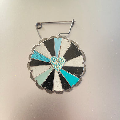 Turquoise Love Mandala Tin Necklace or Brooch