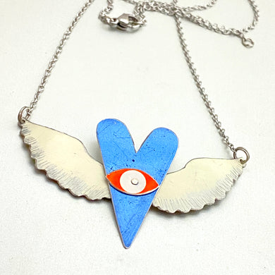 The Heart Sees Cornflower Tin Necklace