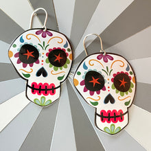 Load image into Gallery viewer, Heart Eyed Sugar Skulls Tin Earrings