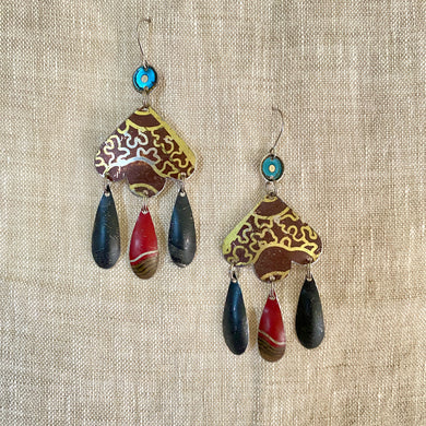 Golden Filigree Tin Chandelier Earrings