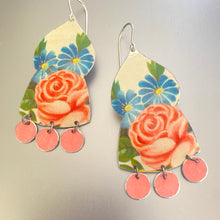 Load image into Gallery viewer, Pink Rose Temple Drop Tin Earrings