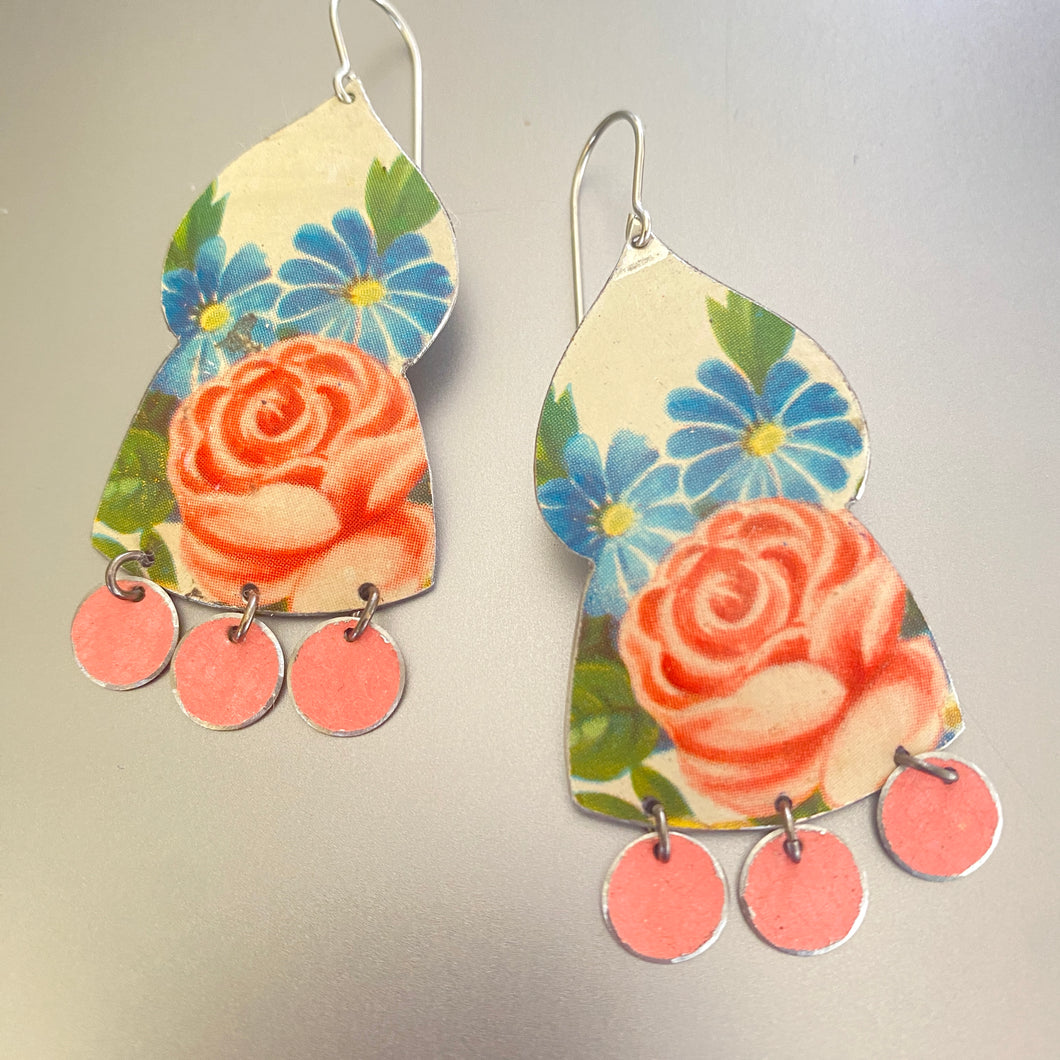 Pink Rose Temple Drop Tin Earrings