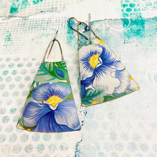 Load image into Gallery viewer, Big Pansies Upcycled Tin Long Fans Earrings