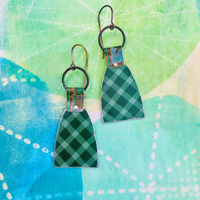 Forest Plaid Upcycled Tin Earrings