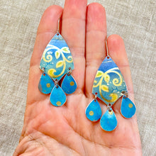 Load image into Gallery viewer, Mixed Vintage Blues Tin Chandelier Earrings