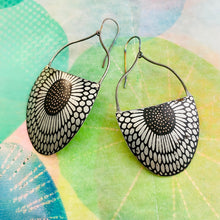 Load image into Gallery viewer, Silvery Sunflowers Upcycled Tin Circle Earrings
