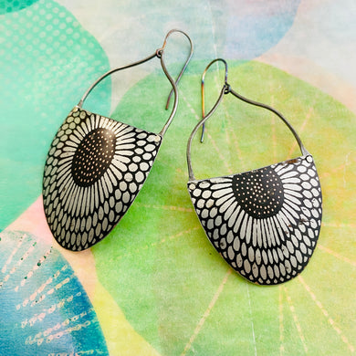 Silvery Sunflowers Upcycled Tin Circle Earrings