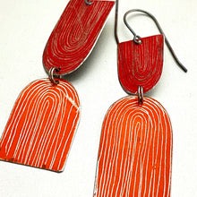 Load image into Gallery viewer, Etched Arch Scarlet &amp; Flame Orange Tin Earrings