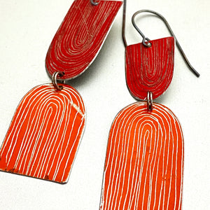 Etched Arch Scarlet & Flame Orange Tin Earrings