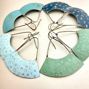 Creamy Circles Wide Fan Tin Earrings