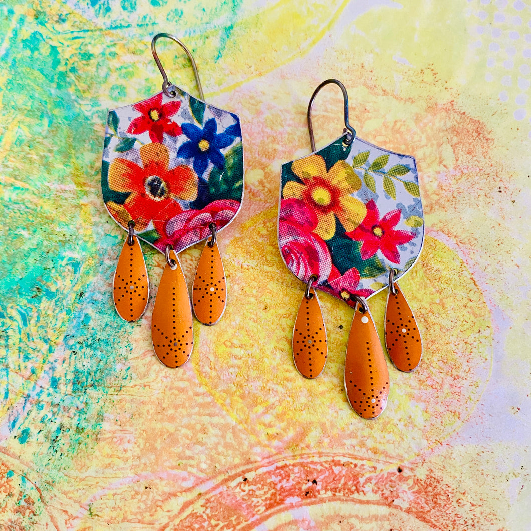 Flowery Chandelier Tin Earrings