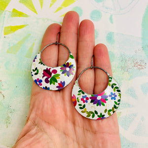 Happy Flowers Crescent Circles Tin Earrings