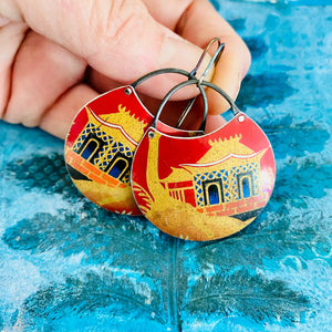 Japanese Home on Scarlet Upcycled Tin Earrings