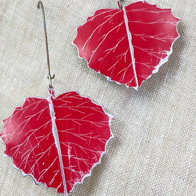 Red Aspen Leaves Tin Earrings