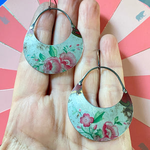 Vintage Roses Crescent Circles Tin Earrings