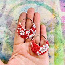 Load image into Gallery viewer, Cherry Blossom Circles Upcycled Tin Earrings