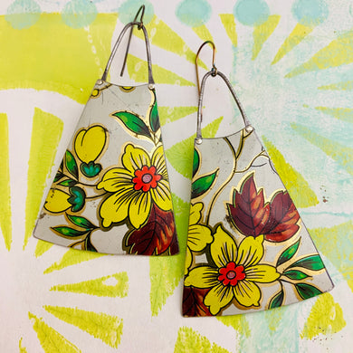 Yellow Spring Upcycled Tin Long Fans Earrings