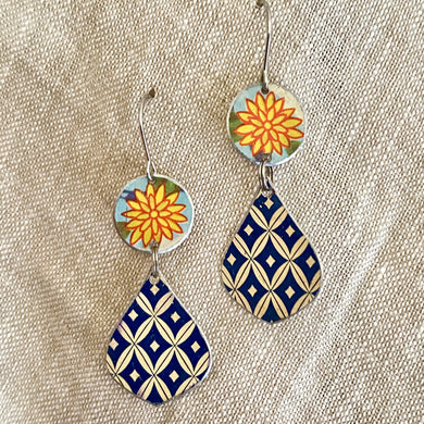 Midnight Blue Harlequin Pattern Little  Drop Earrings