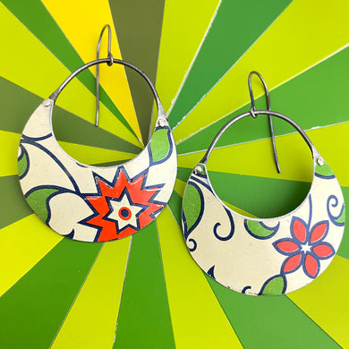 Vintage Orange Flowers Crescent Circle Earrings