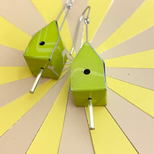 Load image into Gallery viewer, Chartreuse Tiny Tin Birdhouse Earrings