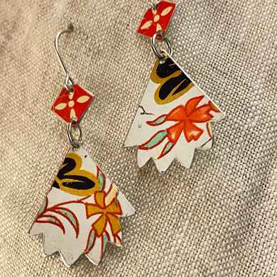 Vintage Bright Reds Pinked Edge Earrings