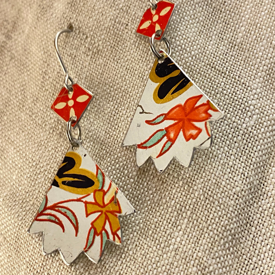 Vintage Bright Reds Pinked Edge Earrings