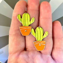 Load image into Gallery viewer, Li’l Orange Potted Cactus Tin Earrings