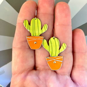 Li’l Orange Potted Cactus Tin Earrings