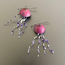 Load image into Gallery viewer, Pink &amp; Stripe-y Purple Jellyfish Tin Earrings