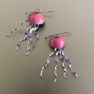 Pink & Stripe-y Purple Jellyfish Tin Earrings