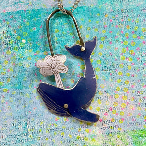 Dark Blue Humpback Whale Exhale Tin Necklace
