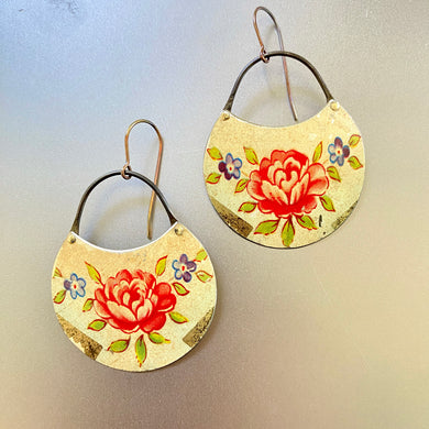 Vintage Roses Circle Tin Earrings