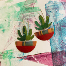 Load image into Gallery viewer, Mod Succulents in Striped Pots Upcycled Tin Earrings