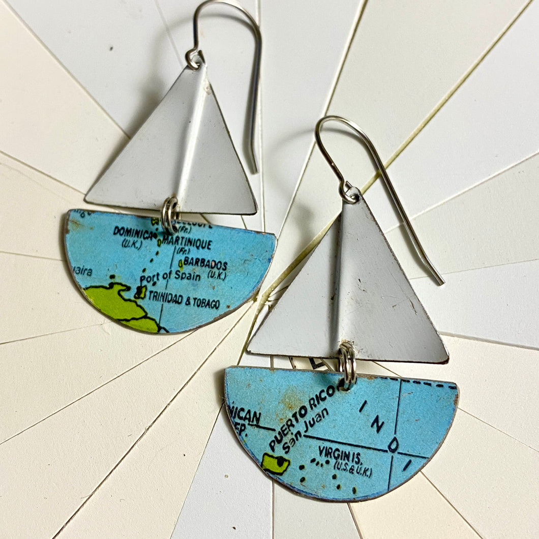 RESERVED: Caribbean Sail Boats Tin Earrings
