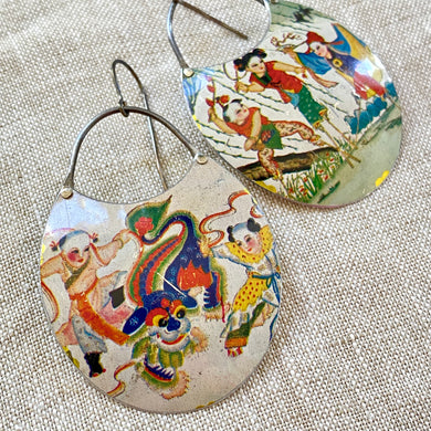 Celebration Oval Crescent Tin Earrings