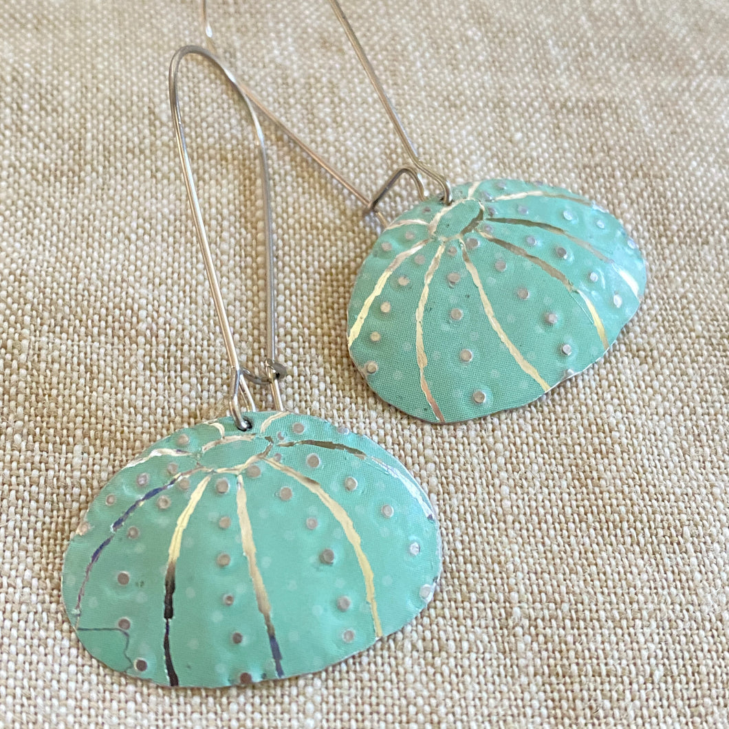 Turquoise Sea Urchins Upcycled Tin Earrings