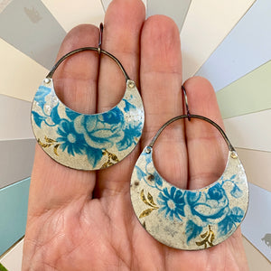 Vintage Delft Roses Crescent Circles Earrings