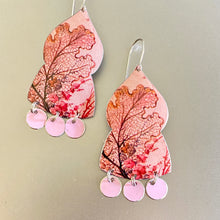Load image into Gallery viewer, Dusty Pink Leaf Skeletons Temple Drop Tin Earrings