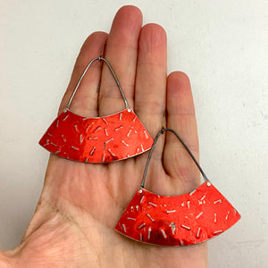 Shimmery Scarlet Confetti Wide Fan Tin Earrings