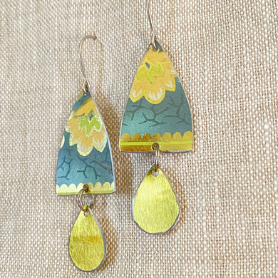 Vintage Blues & Golden Drop Earrings